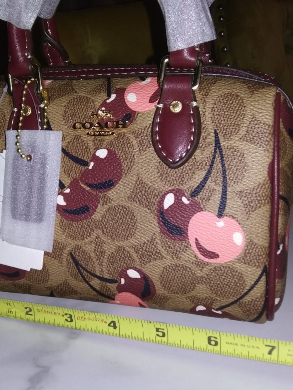 NWT COACH Rowan mini–Satchel Bag In Signature Canvas with Cherry Print - Picture 6 of 9